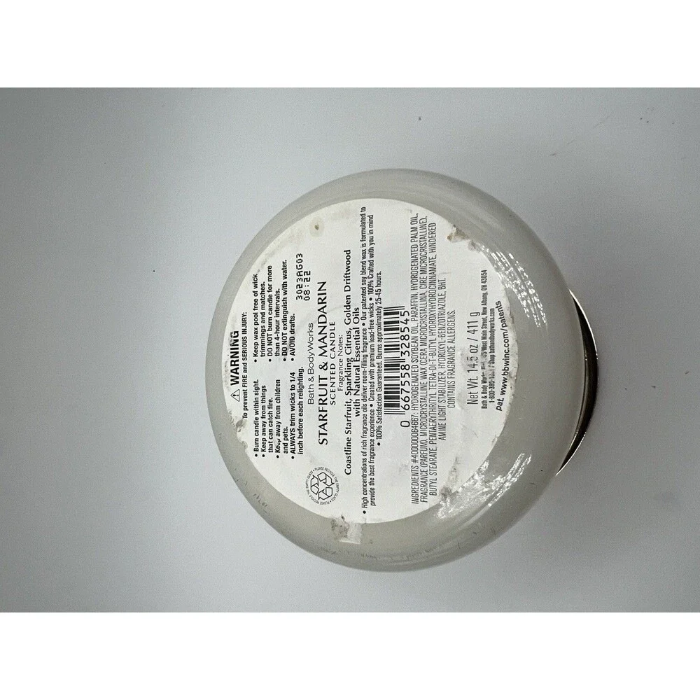 BATH & BODY WORKS/WHITE BARN THREE WICK CANDLE: STARFRUIT & MANDARIN